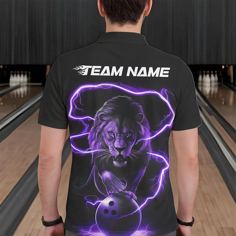 Custom Black And Purple Thunder Lightning Lion Bowling Polo Shirts For Men, Team Uniform IPHW8802