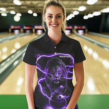 Load image into Gallery viewer, Custom Black And Purple Thunder Lightning Lion Bowling Polo Shirts For Women, Team Uniform IPHW8802