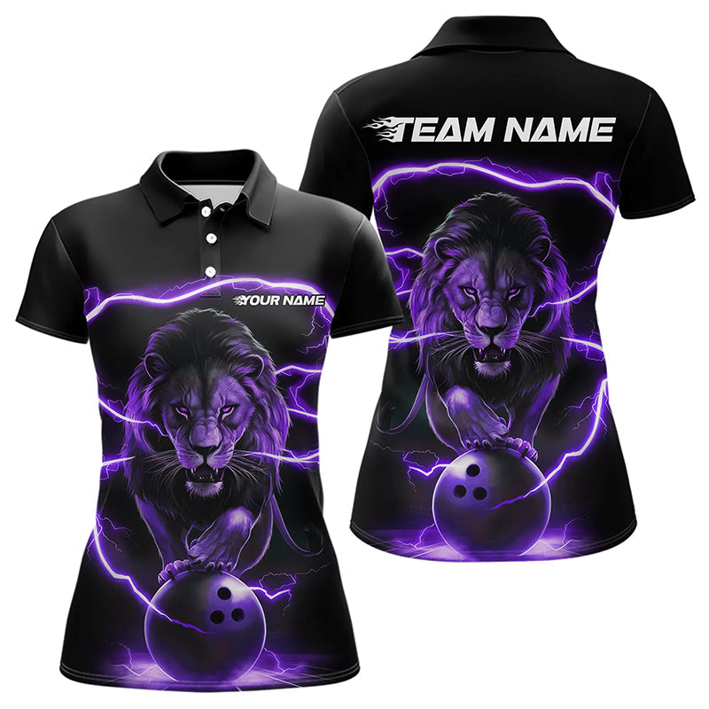 Custom Black And Purple Thunder Lightning Lion Bowling Polo Shirts For Women, Team Uniform IPHW8802