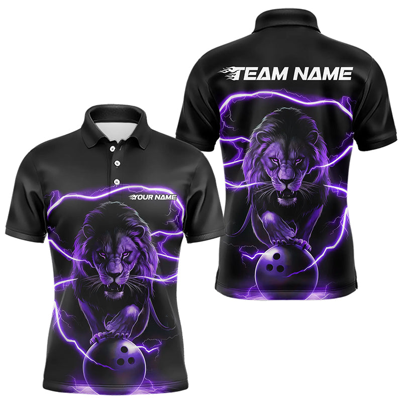 Custom Black And Purple Thunder Lightning Lion Bowling Polo Shirts For Men, Team Uniform IPHW8802