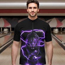 Load image into Gallery viewer, Custom Black And Purple Thunder Lightning Lion Bowling Quarter-Zip Shirts For Men, Team Uniform IPHW8802