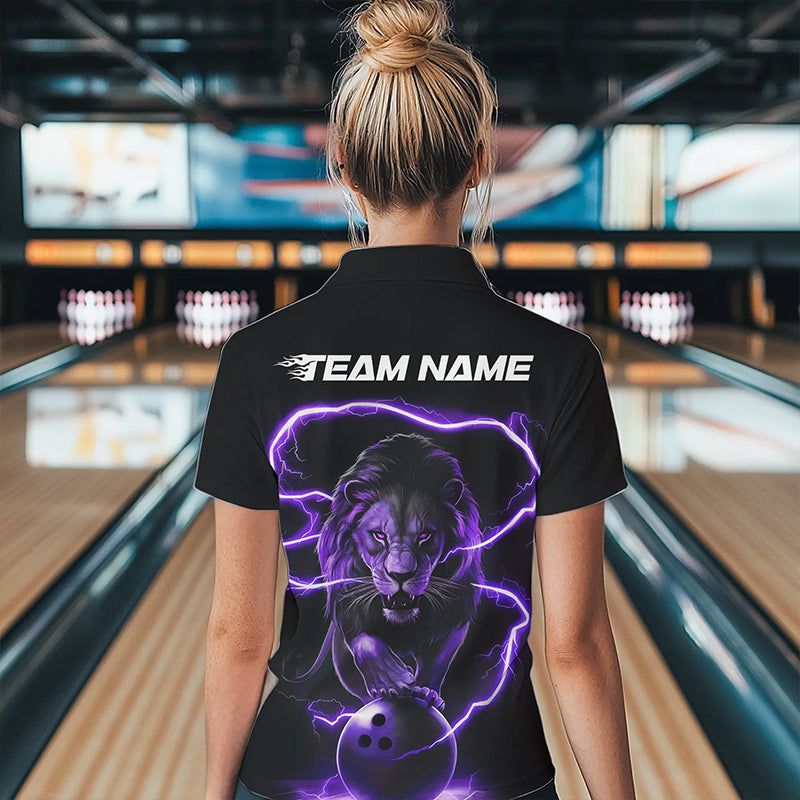 Custom Black Purple Thunder Lightning Lion Bowling Women Quarter-Zip Shirt, Team Uniform IPHW8802