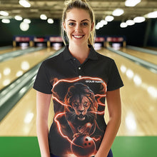 Load image into Gallery viewer, Custom Black And Orange Thunder Lightning Lion Bowling Polo Shirts For Women, Team Uniform IPHW8803