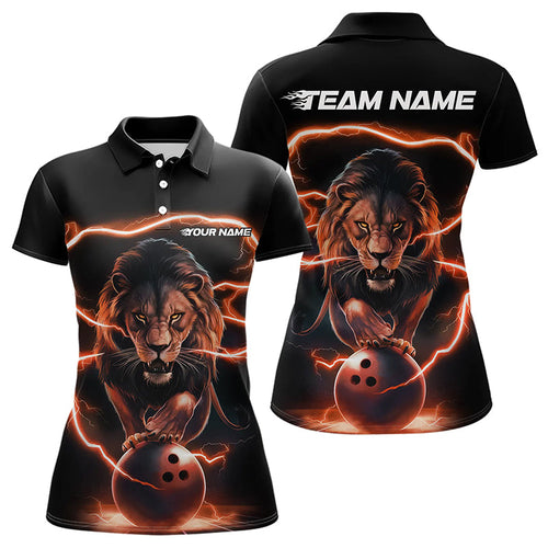 Custom Black And Orange Thunder Lightning Lion Bowling Polo Shirts For Women, Team Uniform IPHW8803