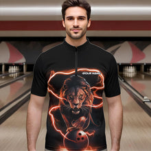 Load image into Gallery viewer, Custom Black And Orange Thunder Lightning Lion Bowling Quarter-Zip Shirts For Men, Team Uniform IPHW8803