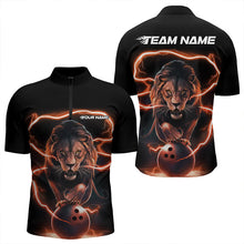 Load image into Gallery viewer, Custom Black And Orange Thunder Lightning Lion Bowling Quarter-Zip Shirts For Men, Team Uniform IPHW8803