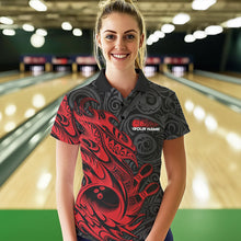 Load image into Gallery viewer, Custom Black And Red Tribal Polynesian Bowling Team Women Polo Shirts, Niho Mano Bowling IPHW8811