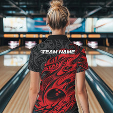 Load image into Gallery viewer, Custom Black And Red Tribal Polynesian Bowling Team Women Polo Shirts, Niho Mano Bowling IPHW8811