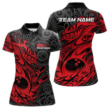 Load image into Gallery viewer, Custom Black And Red Tribal Polynesian Bowling Team Women Polo Shirts, Niho Mano Bowling IPHW8811