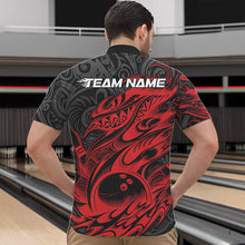 Load image into Gallery viewer, Custom Black And Red Tribal Polynesian Bowling Team Men Quarter-Zip Shirts, Niho Mano Bowling Shirt IPHW8811