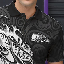 Load image into Gallery viewer, Custom Black And White Tribal Polynesian Bowling Team Men Polo Shirts, Niho Mano Bowling Shirt IPHW8812