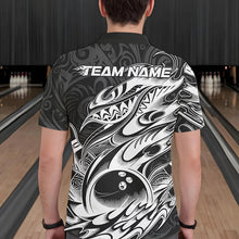 Load image into Gallery viewer, Custom Black And White Tribal Polynesian Bowling Team Men Polo Shirts, Niho Mano Bowling Shirt IPHW8812