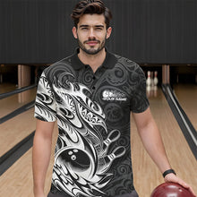 Load image into Gallery viewer, Custom Black And White Tribal Polynesian Bowling Team Men Polo Shirts, Niho Mano Bowling Shirt IPHW8812