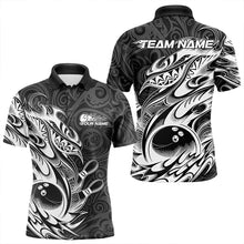 Load image into Gallery viewer, Custom Black And White Tribal Polynesian Bowling Team Men Polo Shirts, Niho Mano Bowling Shirt IPHW8812