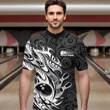Load image into Gallery viewer, Custom Black And White Tribal Polynesian Bowling Team Men Quarter-Zip Shirts, Niho Mano Bowling IPHW8812