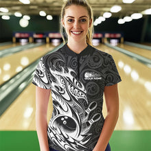 Load image into Gallery viewer, Custom Black And White Tribal Polynesian Bowling Team Women Quarter-Zip ShirtsTeam Uniform IPHW8812