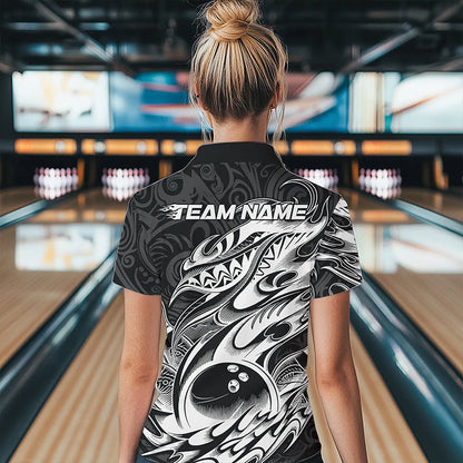 Custom Black And White Tribal Polynesian Bowling Team Women Quarter-Zip ShirtsTeam Uniform IPHW8812