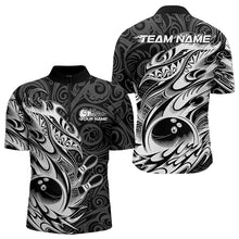 Load image into Gallery viewer, Custom Black And White Tribal Polynesian Bowling Team Men Quarter-Zip Shirts, Niho Mano Bowling IPHW8812