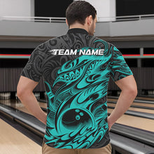 Load image into Gallery viewer, Custom Black And Blue Tribal Polynesian Bowling Team Men Quarter-Zip Shirt, Niho Mano Bowling Shirt IPHW8813