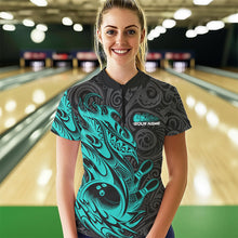 Load image into Gallery viewer, Custom Black And Blue Tribal Polynesian Bowling Team Women Quarter-Zip Shirts Team Uniform IPHW8813