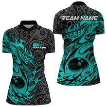 Load image into Gallery viewer, Custom Black And Blue Tribal Polynesian Bowling Team Women Quarter-Zip Shirts Team Uniform IPHW8813