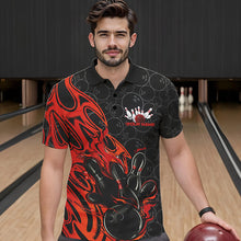 Load image into Gallery viewer, Custom Black And Red Tribal Flame Bowling Team Men Polo Shirts, Bowling Pattern Outfits IPHW8814
