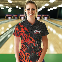 Load image into Gallery viewer, Custom Black And Red Tribal Flame Bowling Team Women Polo Shirts, Bowling Pattern Outfits IPHW8814