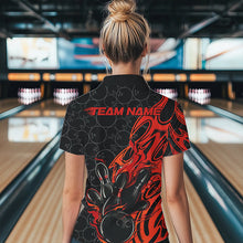 Load image into Gallery viewer, Custom Black And Red Tribal Flame Bowling Team Women Polo Shirts, Bowling Pattern Outfits IPHW8814