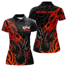 Load image into Gallery viewer, Custom Black And Red Tribal Flame Bowling Team Women Polo Shirts, Bowling Pattern Outfits IPHW8814