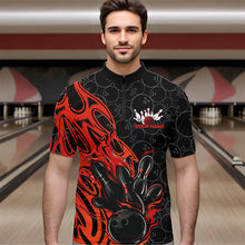 Load image into Gallery viewer, Custom Black And Red Tribal Flame Bowling Team Men Quarter-Zip Shirts, Bowling Pattern Outfits IPHW8814