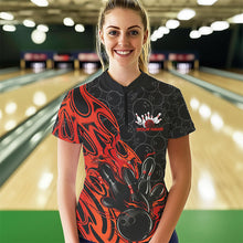 Load image into Gallery viewer, Custom Black And Red Tribal Flame Bowling Women Quarter-Zip Shirts, Bowling Pattern Outfits IPHW8814