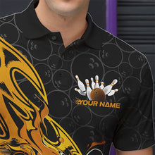 Load image into Gallery viewer, Custom Black And Yellow Tribal Flame Bowling Team Men Polo Shirts, Bowling Pattern Outfits IPHW8815