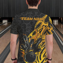Load image into Gallery viewer, Custom Black And Yellow Tribal Flame Bowling Team Men Polo Shirts, Bowling Pattern Outfits IPHW8815