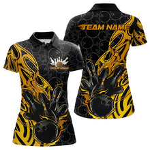 Load image into Gallery viewer, Custom Black And Yellow Tribal Flame Bowling Team Women Polo Shirt, Bowling Pattern Outfits IPHW8815