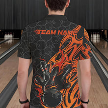 Load image into Gallery viewer, Custom Black And Orange Tribal Flame Bowling Team Men Polo Shirts, Bowling Pattern Outfits IPHW8816