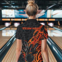 Load image into Gallery viewer, Custom Black And Orange Tribal Flame Bowling Team Women Polo Shirt, Bowling Pattern Outfits IPHW8816