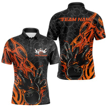 Load image into Gallery viewer, Custom Black And Orange Tribal Flame Bowling Team Men Polo Shirts, Bowling Pattern Outfits IPHW8816