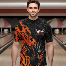 Load image into Gallery viewer, Custom Black And Orange Tribal Flame Bowling Team Men Quarter-Zip Shirts, Bowling Pattern Outfits IPHW8816