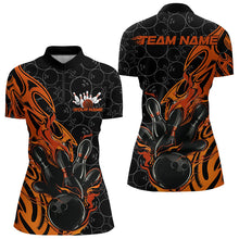 Load image into Gallery viewer, Custom Black And Orange Tribal Flame Bowling Team Women Quarter-Zip Shirts, Bowlers Outfits IPHW8816