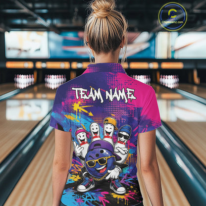 Custom Funny Colorful Hiphop Bowling Women Quarter-Zip Shirt, Graffity Bowling Jerseys IPHW11801