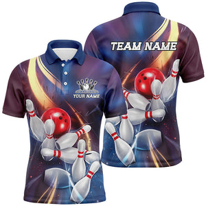 Blue Purple And Gold Galaxy Theme Custom Bowling Shirts For Men, Bowling Team Uniform IPHW7666