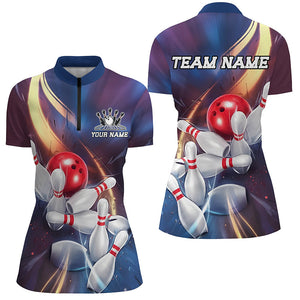 Blue Purple And Gold Galaxy Theme Custom Bowling Shirts For Women, Bowling Team Uniform IPHW7666