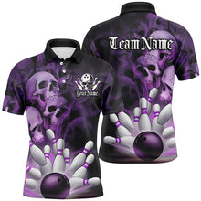 Load image into Gallery viewer, Black And Purple Custom Skull Bowling Shirts For Men, Gothic Bowling Team Shirt Halloween Outfits IPHW7672