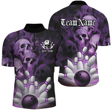 Load image into Gallery viewer, Black And Purple Custom Skull Bowling Shirts For Men, Gothic Bowling Team Shirt Halloween Outfits IPHW7672