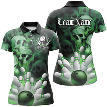 Load image into Gallery viewer, Black And Green Custom Skull Ladies Bowling Shirts, Gothic Bowling Team Halloween Outfits IPHW7673