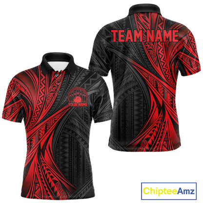 Custom Black And Red Tribal Pattern Bowling Team Men Polo Shirt, Bowling League Shirt IPHW12475