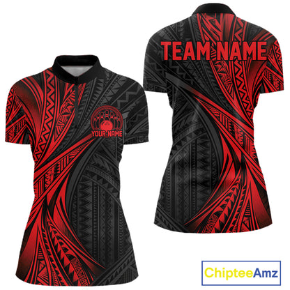 Custom Black And Red Tribal Bowling Team Women Quarter-Zip Shirt, Bowling League Shirt IPHW12475