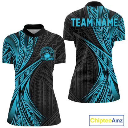 Custom Black And Turquoise Tribal Bowling Women Quarter-Zip Shirt, Bowling League Shirt IPHW12476