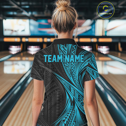 Custom Black And Turquoise Tribal Bowling Women Quarter-Zip Shirt, Bowling League Shirt IPHW12476