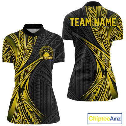 Custom Black And Gold Tribal Bowling Team Women Quarter-Zip Shirt, Bowling League Shirt IPHW12478